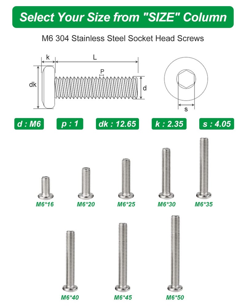 Allwin M6 x 30 MM Bolts - 10 Pcs Flat Head Hex Socket Cap Screws Bolts for Crib,Chairs and Furniture,etc - 304 Stainless Steel - with Allen Wrench,Bed Hardware Replacement - Image 2